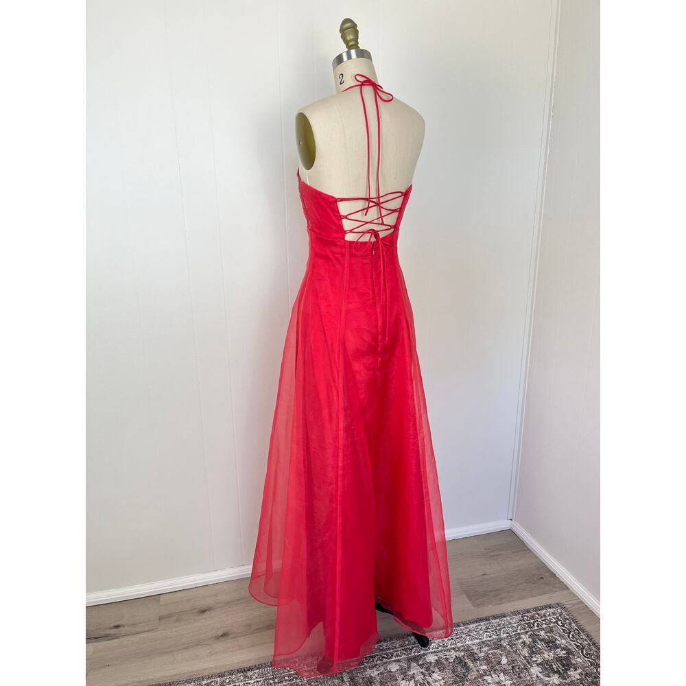 Vintage 90s Y2K Floral Beaded Embroidered‎ A Line Gown Dress 3 4 Fairy 2000s - Picture 8 of 16